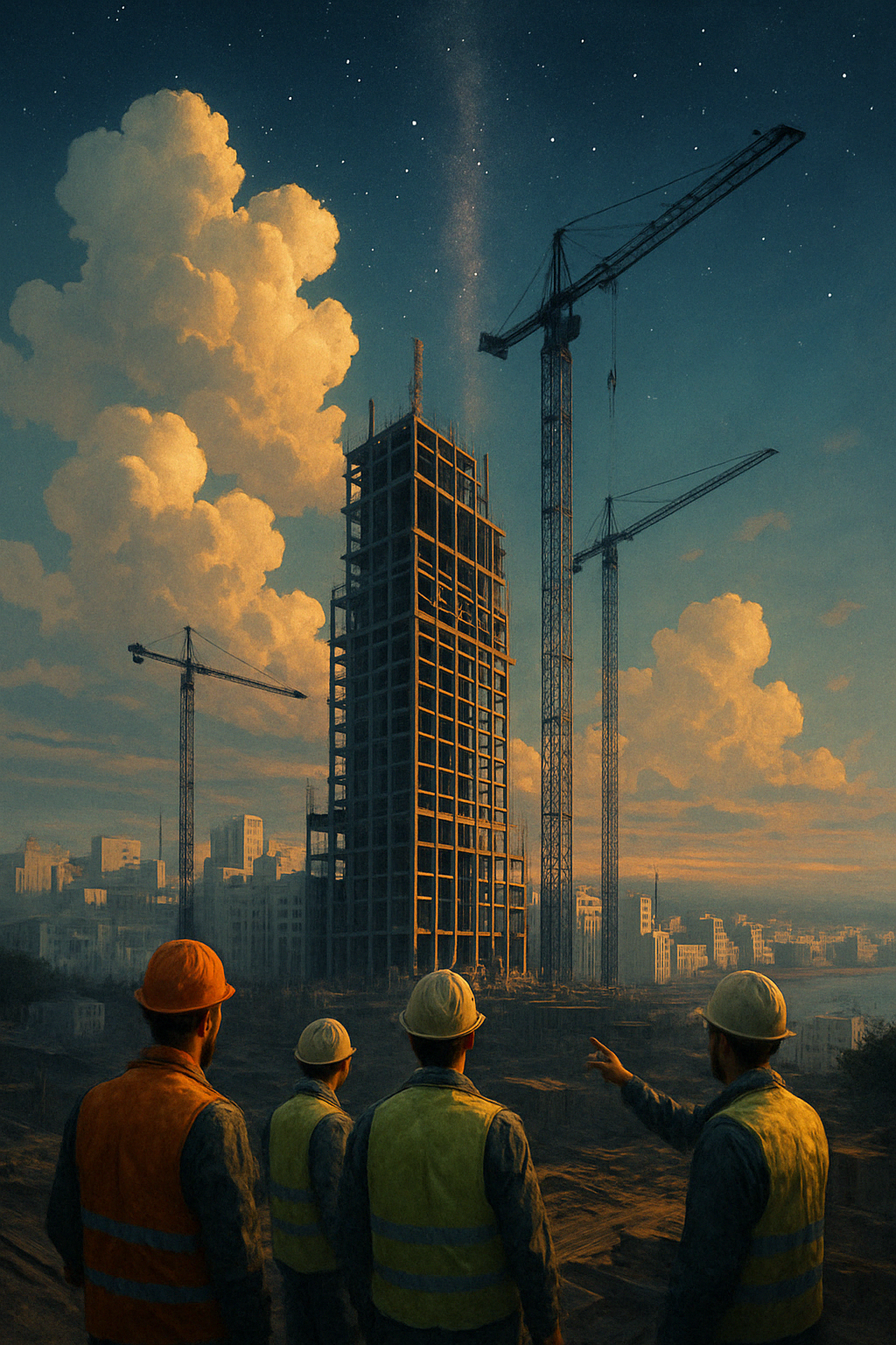 Construction site with cranes and buildings